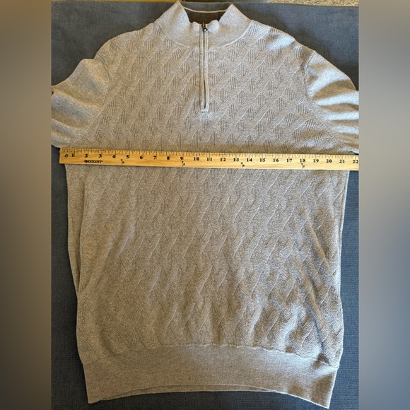 Joesph Abboud Mens 1/4 Zip Sweater SZ LG Grey Cotton Cashmere Textured Diamond - Picture 8 of 9